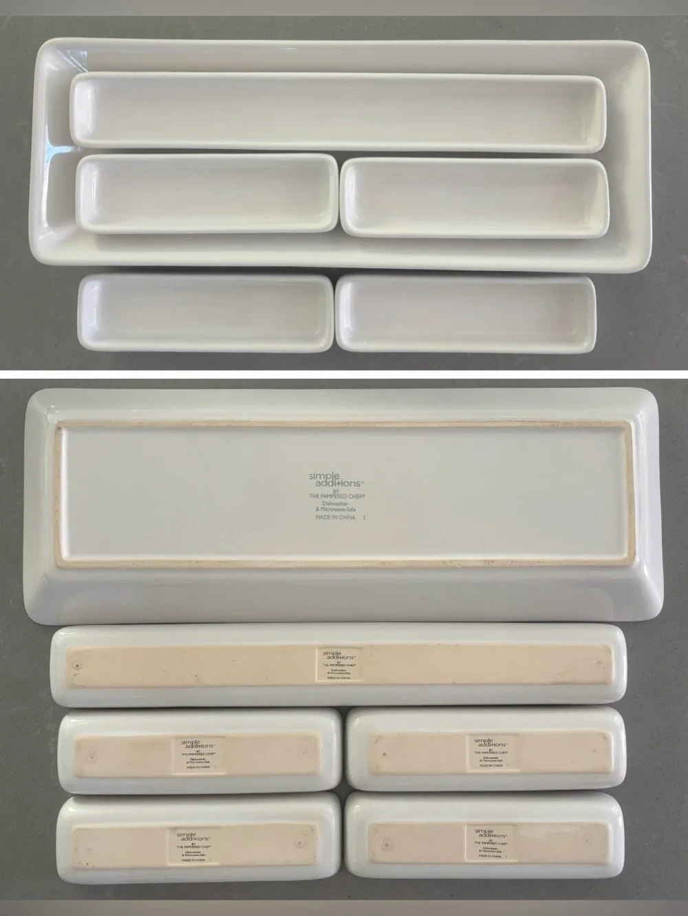 Pampered Chef Simple Additions white rectangular 6 pc sushi serving tray set